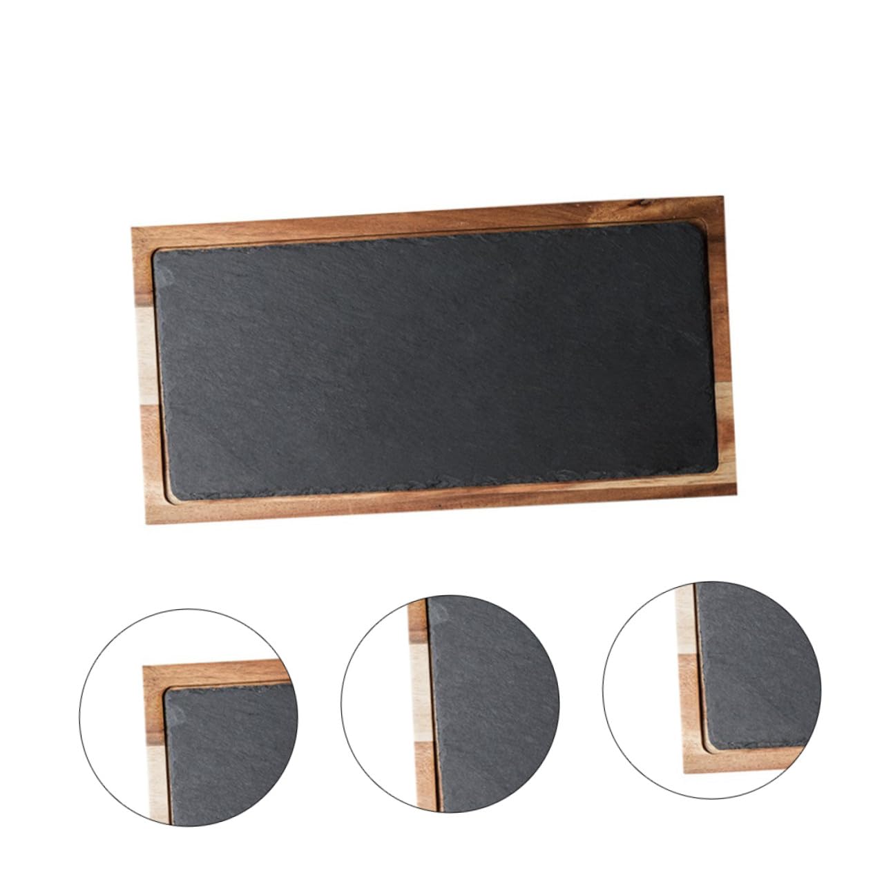 Plato de degustación multifuncional de madera de acacia negra, pizarra natural, para presentaciones de sushi y uso en restaurantes.