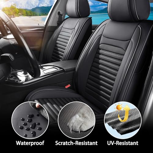 Image of Car Seat Covers Fit for VW Atlas 2018-2025(Black,Front) | Full Coverage Faux Leather Seat Protector Waterproof Airbag Compatible and All-Weather Automotive Seat Covers