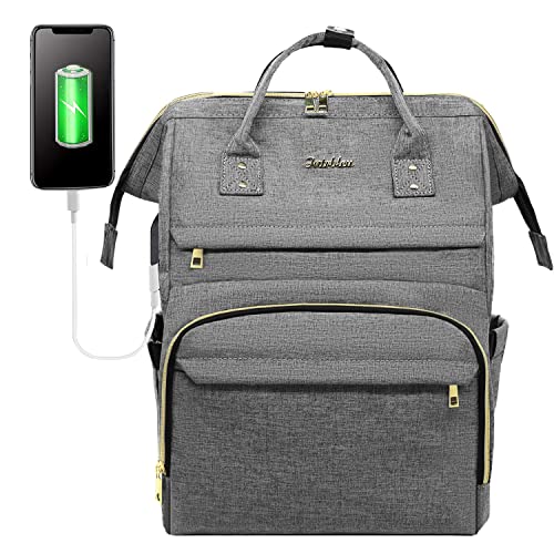 Intrbleu Laptop Backpack for Women 15.6 Inch, Work Backpack Teacher Backpack Nurse Bags Womens Fashion Backpack Purse Waterproof Travel Backpack, Anti-theft, Luggage Strap, USB Charging Port(Grey)