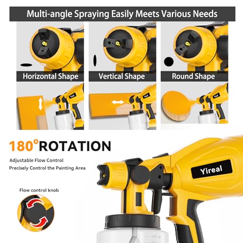 Cordless Paint Sprayer with Battery,Spray Paint Gun with 2 of 2000mAh 2 of 800ML Containers 3 Copper Nozzles, Electric Paint Sprayer Gun for House Painting Furniture Cabinets Fence Yellow — view 4