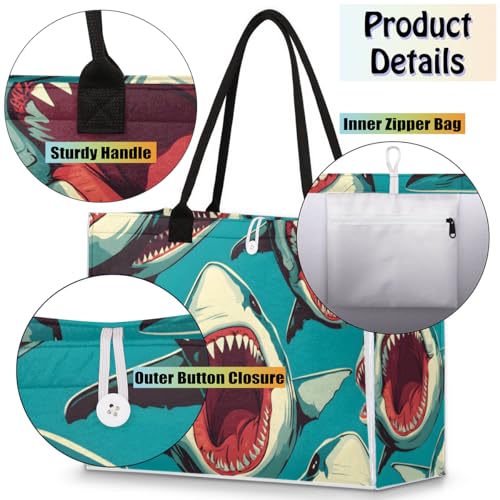 Open-mouthed Shark Tote Bag for Women Large Beach Bag Reusable Tote Bags for Work Travel Beach Shopping4