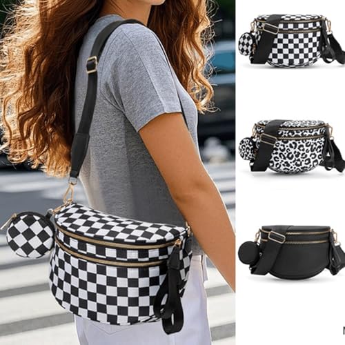 Checkered Crossbody Bag Large Bum Bag Spacious Checkered Bum Bags Crossbody Trendy Alt Shoulder Bags with Pouch Everyday2
