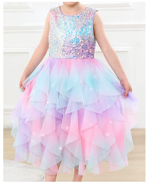 Rainbow Dress for Girls Easter Spring Lace Tulle Mesh Grils Summer Dress Flower Girls Party Dance Dress for Little Girls4