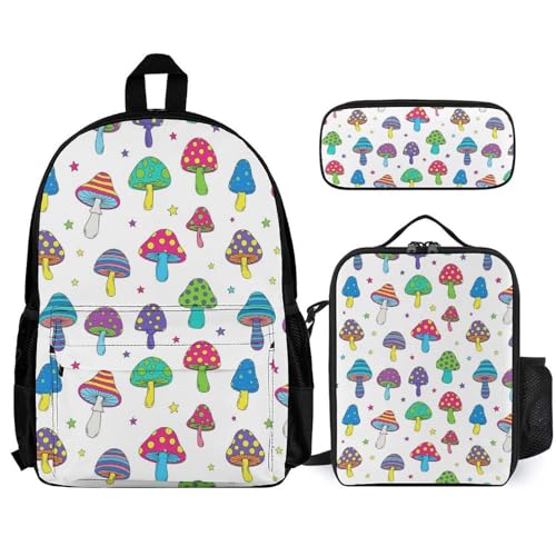 AMRANDOM Backpack Lunch Bag Backpack Set of 3 Daypack Rucksack (Mushroom)
