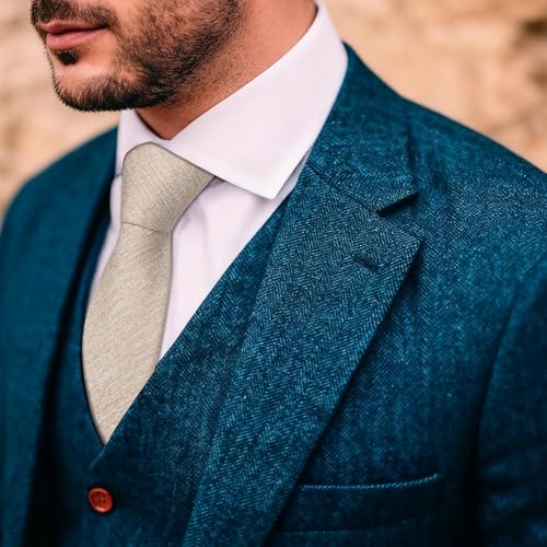 Image of Barry.Wang Skinny Ties for Men Cashmere Wool Blend Necktie with Tie Clip | Tie and Tie Clip Set, Cashmere Wool Blend, Textured Woven Stripe, 2.76 x 63 Inches, Extra Long Slim, Wedding Work Winter