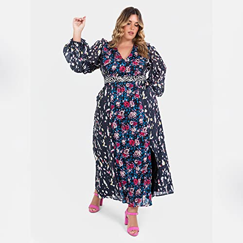 Robe maxi curve à fleurs à manches longues ballon