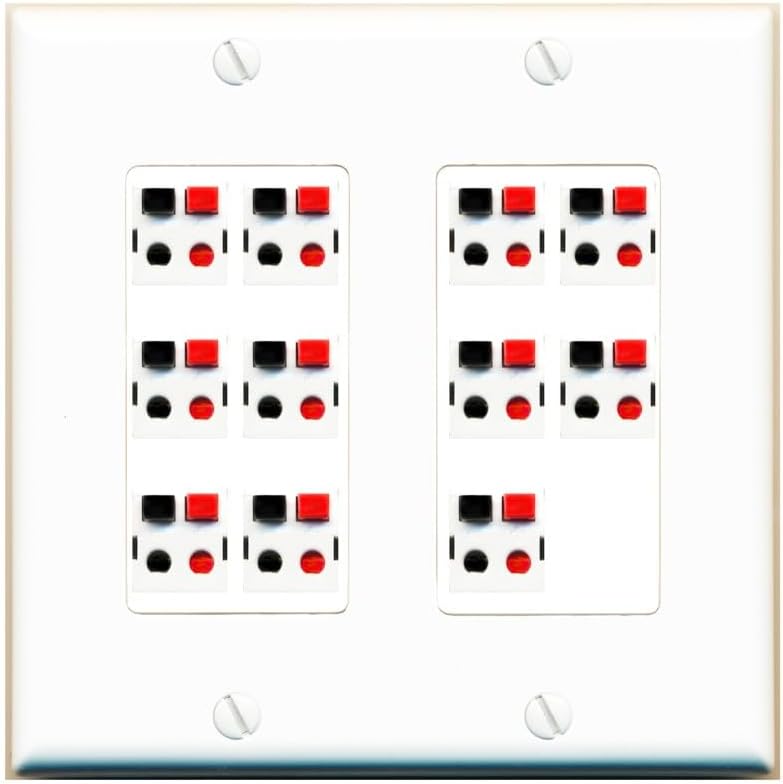 RiteAV 11.0 Surround Sound Speaker Wire Wall Plate Female Connectors - 2 Gang [White]