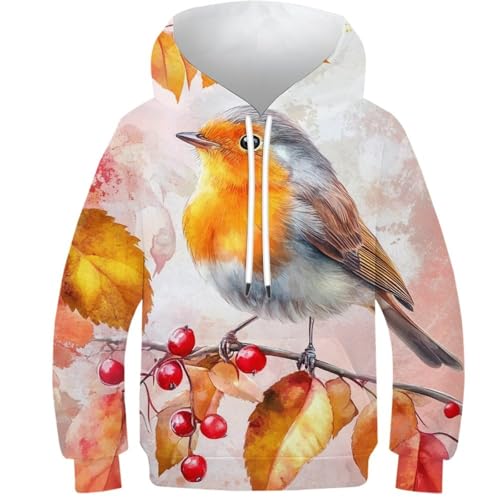 Sweat à capuche enfants 10-12 ans au motif oiseau d'automne pour garçon et fille