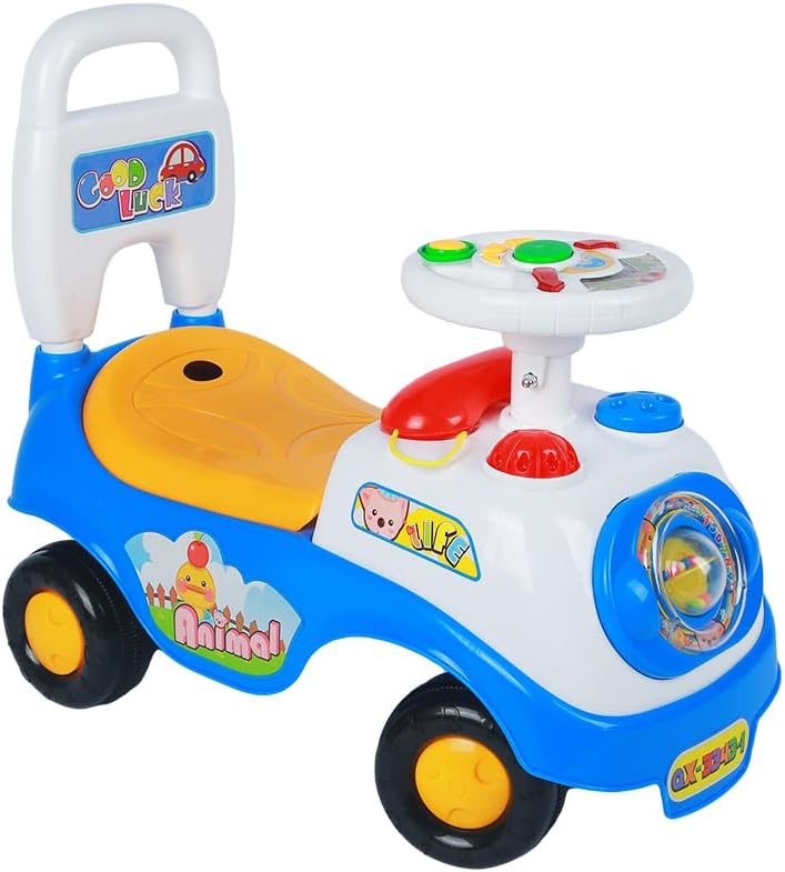 Alivio Kids Toy Car First Ride On Car with Sounds & Accessories, Boys Girls Infant Push Car Buggy, Sit n Ride First Step Toddler Walker Learning Toy Ride-On Car with Storage Box Non-Slip Wheels (Blue)