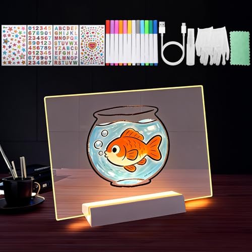 LbsAMP Pizarra de Mensajes LED Recargable con 12 Rotuladores de Colores y Pegatinas Tablero de Escritura y Dibujo Led Borrable para Notas Carteles Publicitarios Pizarras Planificación - 30x20CM