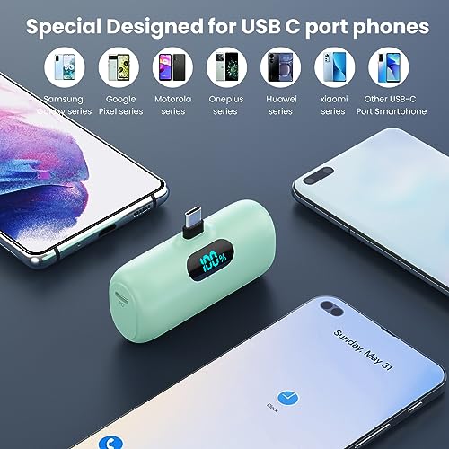 Image of Feob Mini Portable Charger 5500mAh Power Bank,15W PD USB C Cell Phone Portable Power,LCD Display Battery Pack Compatible with iPhone 17 /Air /17 Pro /17Pro Max /16 /15 Android /Samsung /Moto(Type-C Only)
