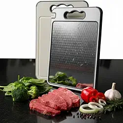 Tábua de Corte 5-em-1 Delini com Lado Aço Inox e Afiador integrado Dupla face