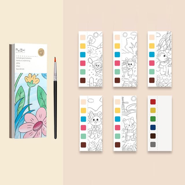 oddpod™ Portable Travel Water Colouring Cartoon Book for Kids/Children's 20 sheet Pocket Painting pad with Paint brush for Beginners, Perfect for Graffiti, Gouache, Doodling, and more - Flora