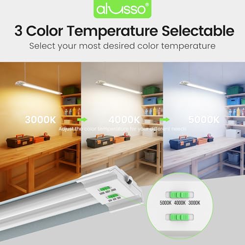 Image of ALUSSO LED Shop Lights 4FT with Reflector, 5000LM Super Bright, Adjustable 3000K-5000K Color Temperature, 120V, Warm to Cool Daylight Linkable Shop Lights for Workshop /Basement, 4 Pack