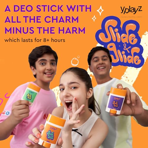 Image of YPlayZ Slide & Glide Deo Stick for Kids & Teens 11+ Yr | Underarm Roll On Deodorant Stick | Combo Pack of 2 | Talk to the Palm & Summer Vacation | 8+ Hr Sweat & Odor Free Day | Aluminum & Baking Soda Free | 20g Each