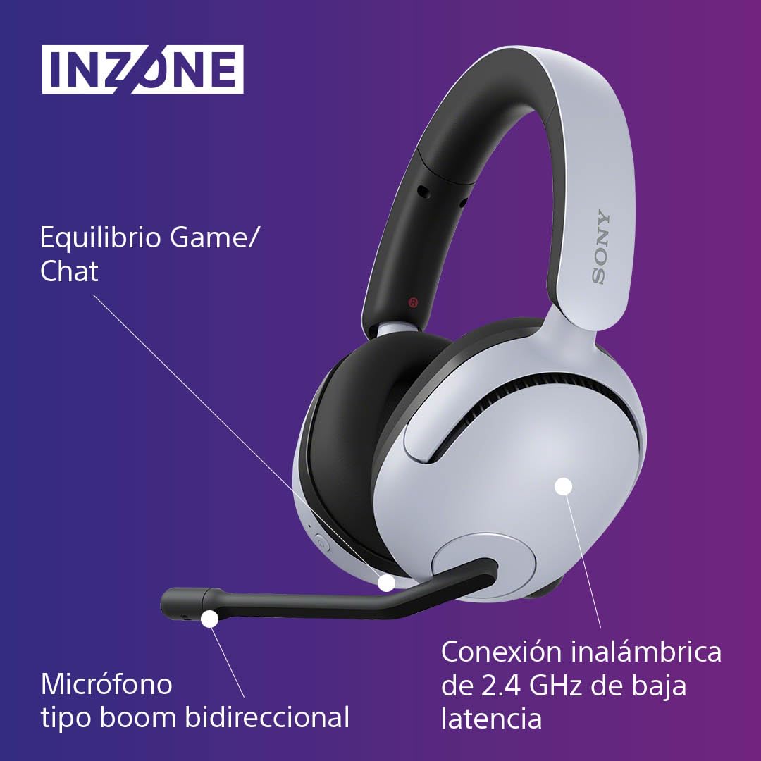 Sony INZONE H5, Auriculares inalámbricos para Gaming, Compatible con PC y PS5, 360 Spatial Sound para Gaming, cómoda sujeción, 28 Horas de autonomía, Baja latencia y micrófono con IA