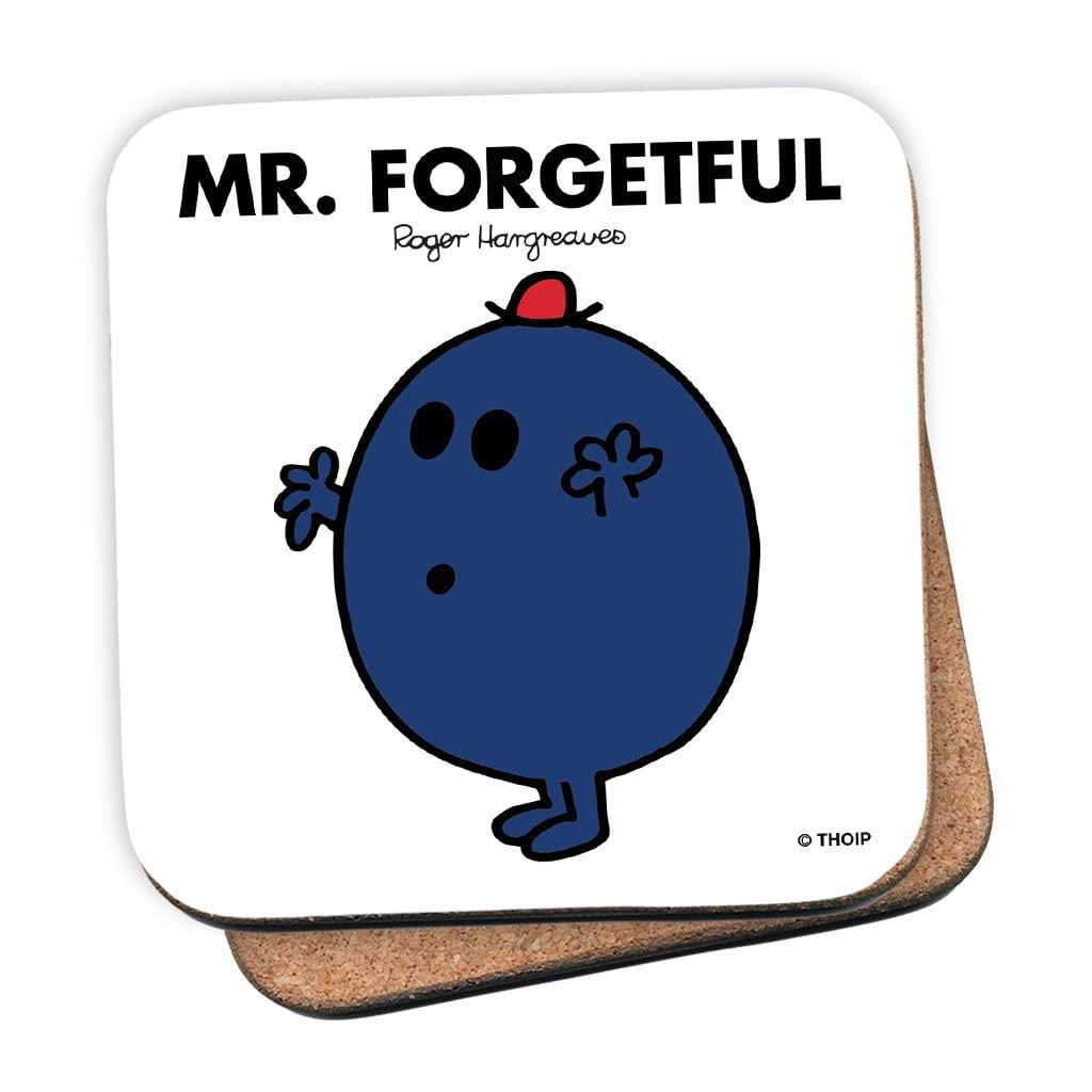 Mr Men Mr. Forgetful Coaster – 10cm x 10cm Cork-Backed Drinks Coaster | Non-Slip, Easy Wipe Clean | Proudly Made in the UK | Durable Home & Office Accessory