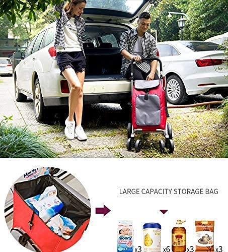 Einkaufswagentaschen,Leichter Lebensmittel Faltbarer Einkaufswagen-Trolley,6-Rollen-Einkaufstrolley-Tasche,Rot – Bild 5