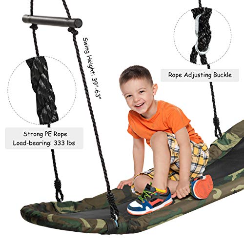 Image of Costzon Skycurve Platform Tree Swing, Surfing Rectangle Swing with Handles, Height Adjustable Hanging Ropes, Soft Padded Edge, Outdoor Playset for Kids, Adults, Backyard Camo Green