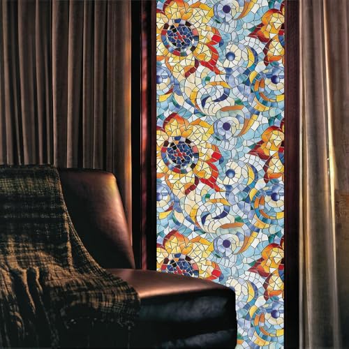 Vinilo decorativo para ventana efecto vitral azul y naranja 40x300cm miniatura 2
