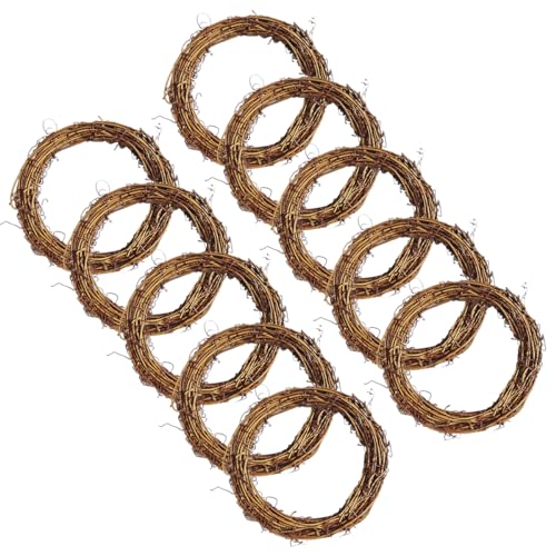 JOYWU Small Grapevine Wreath for Crafts,10 Pcs 15cm Natural Vine Branch Wreaths Ring,DIY Rattan Mini Vine Wreath Frame,Grape Twig Wreaths Base for Making Wreath,Candle Rings (round)