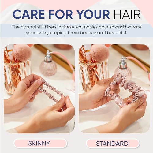 Image of Blissy Silk Scrunchies (3 Pack) - 100% Pure Mulberry Silk - 22 Momme 6A High-Grade Fibers Scrunchie for Straight & Curly Hair - Preventing Breakage, Tangling, & Creasing (Pink Regular)