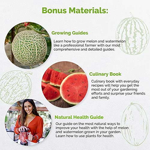 7 Melon & Watermelon Seeds Variety Pack For Planting Indoor & Outdoors 420+ Non-Gmo Heirloom Fruit Garden Growing Seeds: Sugar Baby Watermelon, Canary & Honeydew Melon, Crimson Sweet Watermelon & More #TOP3