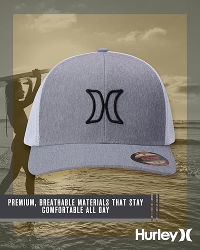 Image of Hurley Mens Trucker Hat - Lightweight Breathable Stretch Mesh Back Curved Bill Baseball Cap with 3D Front Icon Logo
