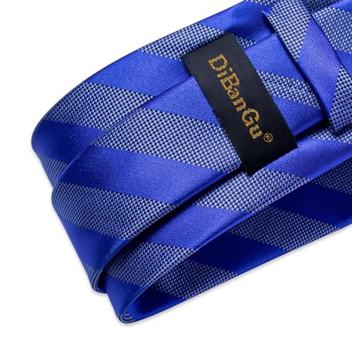 Image of DiBanGu Mens Tie Silk Plaid Striped Necktie and Pocket Square Cufflinks Tie Clip Set with Gift Box Formal Wedding Party