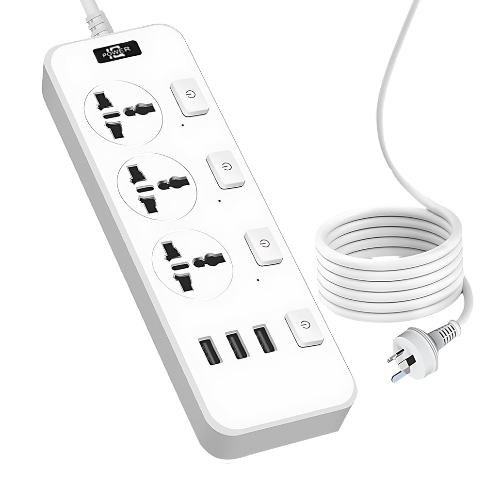 White Electric Extension Lead 3 Gang,UK Extension Lead with 3 USB Port(White)