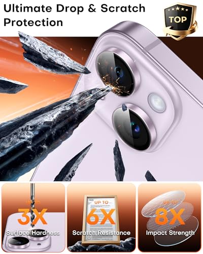 Image of TOCOL Camera Lens Protector for iPhone 14 / iPhone 14 Plus Tempered Glass HD Individual Scratch Resistant Camera Cover Accessories Case Friendly 2 Pack(Light Purple)