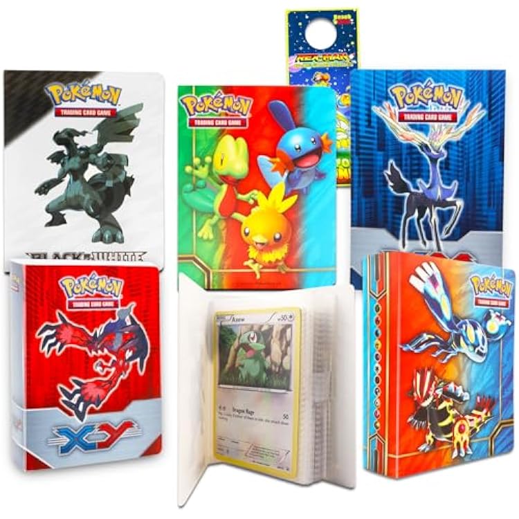 Pokemon Binders for Cards 6 Pack - Bundle with 6 Assorted Mini Binders, Each Holds 60 Cards Plus Door Hanger | Pokemon Card Carrying Case Set