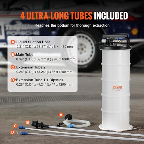 Image of VEVOR 6.5L Pneumatic /Manual Oil Extractor Pump, Fluid Extractor Pump | Fluid Change Tool for Automotive Fluids Vacuum Evacuation, Oil Change, with Dipstick and Suction Hose, All-in-One Kit, White