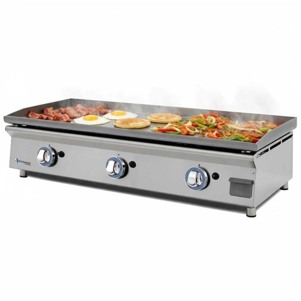 MBH – Piastra professionale a gas LUX WORLDMAI da 100 cm in acciaio laminato per la ristorazione. Fry top con struttura in acciaio inox per cucina professionale di bar e ristorante.