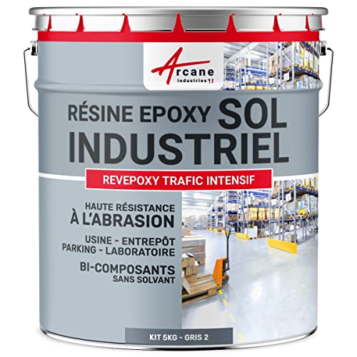 ARCANE INDUSTRIES Résine epoxy Sol - Peinture resine pour sols béton,Ciment,carrelage : REVEPOXY TRAFIC INTENSIF - 5 kg (jusqu'à 10 m² en 2 Couches) Telegris 2 - RAL 7046