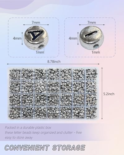 Image of Looconi 1400pcs Letter Beads Silver 7x4mm Black on Silver for Jewelry Making Bracelet Hair Braids Crafts