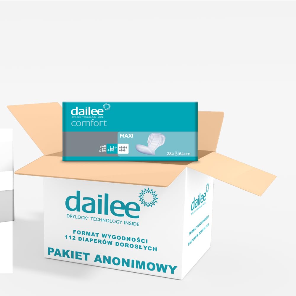 Dailee Comfort Maxi - Starsze Pieluchy 112x - Prostokątna Pieluszka - Nietrzymanie Moczu 8,5 Krople - Wygodne Ochronne Delikatne