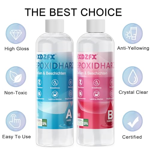 Epoxidharz Set mit Härter - 600 ml 1:1 Verhältnis Glasklar Epoxy Resin, Kunstharz Gießen für Anfänger, DIY-Harzkunst, Kunsthandwerk,Schmuckherstellung
