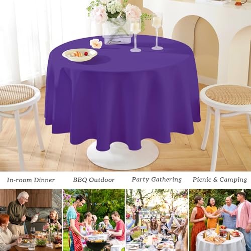 Image of Mulbozy 2 Pcs Purple Round Plastic Tablecloth Disposable,Purple Tablecloths