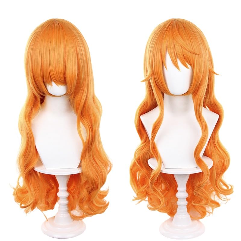 Long Orange Wavy Cosplay Wigs Halloween Costume Party Wig for Women - Image 2