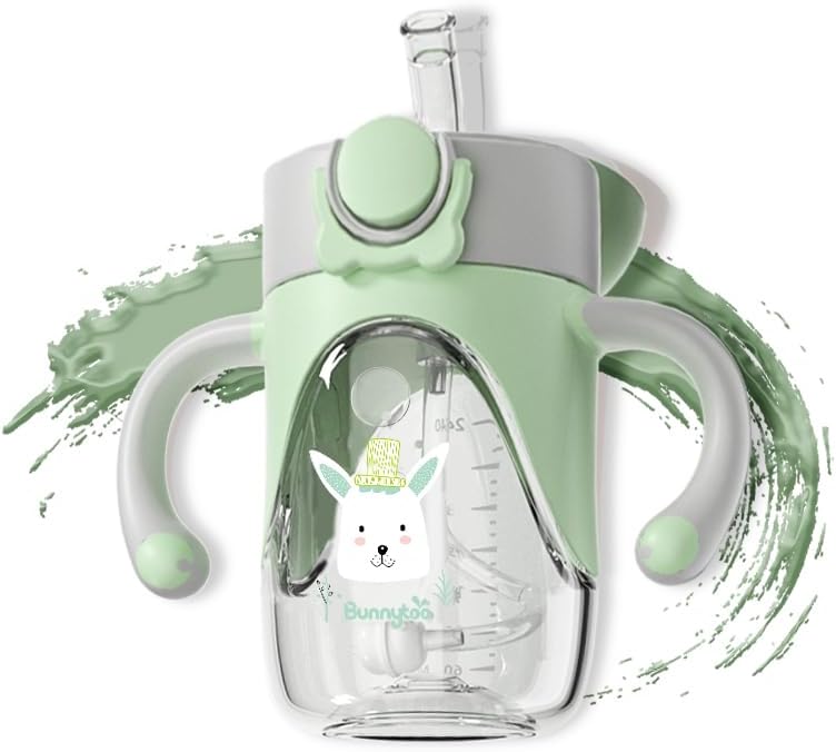 BunnytooSippy Cup, 240 ml, Baby Cup for 8+ Months Learner, Night Trainer, Independent Drinking, Spill-Free, Leak-Proof Silicone Spout, BPA-Free-Green