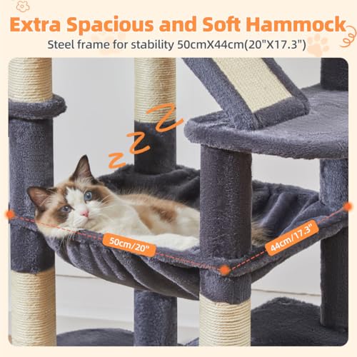 Image of Taoqimiao Cat Tree 71-Inch, Cat Tower for Indoor Cats Large Adult, Multi-Level Large Cat Condo, 8 Sisal Scratching Posts, Metal Frame Cozy Hammock, Scratch Board, 2 Top Perches, Smoky Gray MS026LG