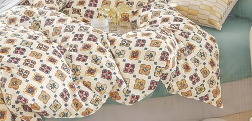 Image of Bedding Set Combo of Double Bed Duvet Cover Set with Fitted Bedsheet & 2 Pillow Covers | 300 TC Cotton Fabric | Zipper Closure |All Round Elastic|Warm Stuff|SED 031|White Bandhani | Breathable material