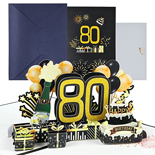 joyoldelf Cartão de felicitação 80 aniversário Pop Up - cartões de aniversário personalizados 3D, presentes engraçados homem menina, inclui sobre, ideal para pai, mãe, amigo, namorado, namorada