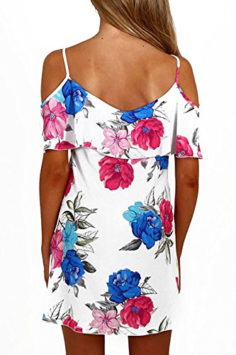 Yoins Summer Dresses For Women Cold Shoulder Casual Mini Dresses Floral Print Sexy Spaghetti Strap Dress Newversion-01 L #TOP1