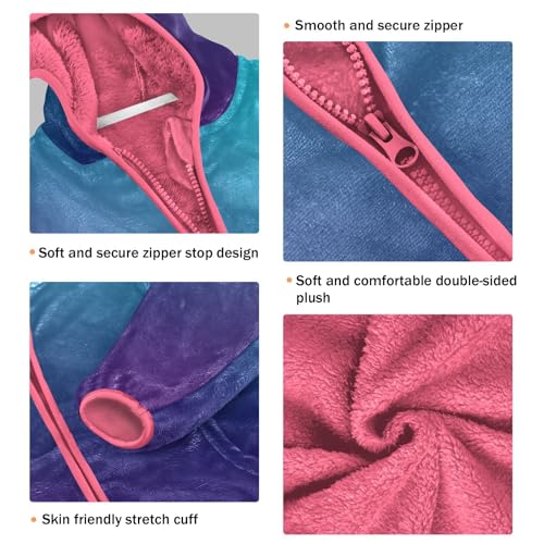 GuoChe Abstract Blurred Teal Purple Blue Boy Hooded Fleece Jacket3