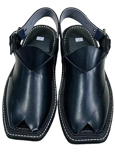 Hand Made Men’s Shine Black Peshawari Leather Chappal