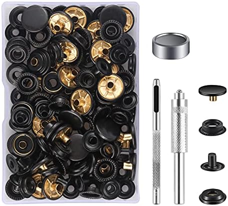 Press Studs Cap Button, MSDADA Stainless Steel Snap Fasteners Kit with Hand Fixing Tools, Instant Metal Buttons No-Sew Clips Snap for Bags, Jeans, Clothes, Fabric, Leather Craft (Silver, 10)