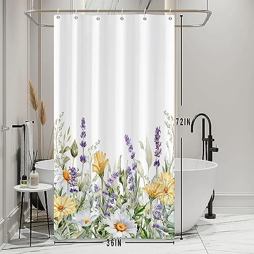 Bovlleetd Purple Lavender Small Shower Curtain Spring Botanical Watercolor Rustic Flowers Plant Shower Curtain for Bathroom Waterproof Fabric Bathtub Curtain with Hooks 92x183cm - Image 2