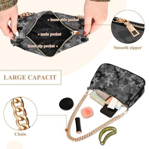 Abstract Camouflage Black Grey Clutch Handbags Womens Print Shoulder Purses Classic Formal Purse Hobo Zipper Closure Chain Strap4